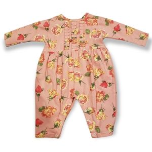SILVER CHARM Girl's Romper, Pink W/Roses, Long Sleeve/Legs - 12 Months